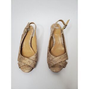 Nurture Leather Peep Toe Neutral Sparkle Snakeprint Slingback Heels